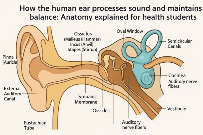 How the human ear processes sound and maintains balance Anatomy explained for health students