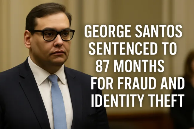 Former Congressman George Santos sentenced to 87 months in federal prison for wire fraud and identity theft in one of the most high-profile political fraud cases in U.S. history.