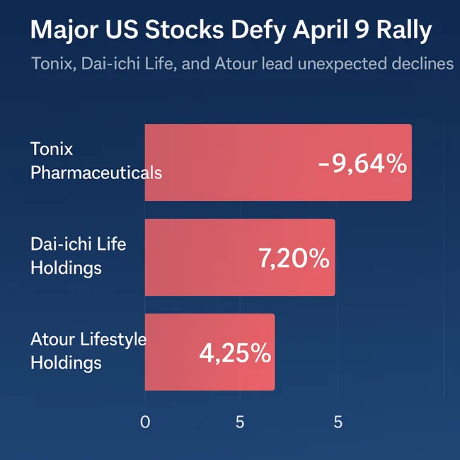 Major US stocks defy April 9 rally: Tonix, Dai-ichi Life, and Atour lead unexpected declines