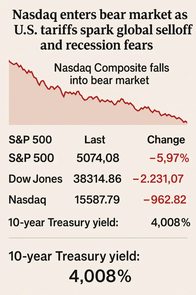 Tariff turmoil wipes out $2.5 trillion: Nasdaq crashes into bear market, Dow tanks over 2,200 points