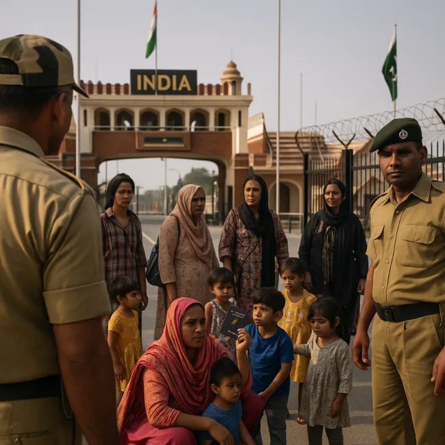 Representative image: Families wait under heavy security at India’s Attari-Wagah border following post-Pahalgam restrictions barring Indian passport holders from crossing.