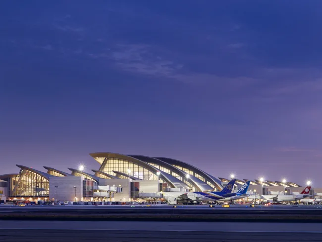 The Tom Bradley International Terminal at Los Angeles International Airport, designed by Fentress Architects—now part of Populous' expanded design portfolio.