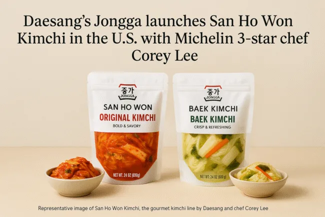 Why did Daesang's Jongga brand partner with Michelin-starred chef Corey Lee to launch San Ho Won Kimchi in the United States