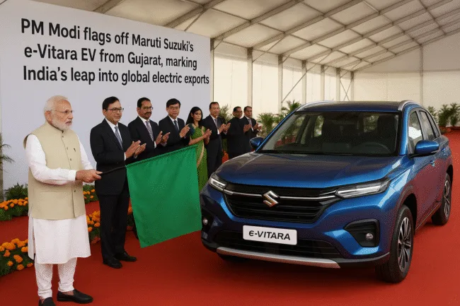 India’s electric car era begins! Modi launches e-Vitara exports to 100+ countries from Gujarat