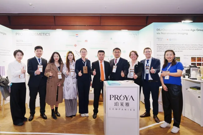 Proya Cosmetics’ team at Cosmetic 360 in Paris, showcasing the company’s AI‑driven beauty innovation and global expansion strategy.