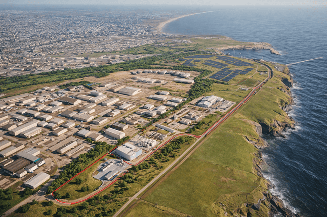 Representative image showing Aberdeen’s coastal energy district and proposed hydrogen infrastructure. The Aberdeen Hydrogen Hub integrates solar power and industrial-scale green hydrogen production, positioning the city as a UK leader in clean energy transition.
