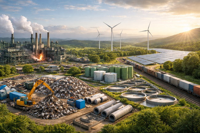 A representative image depicting industrial environmental services, waste processing, and infrastructure support — reflecting the business model and sector focus of Enviri Corporation in 2026.