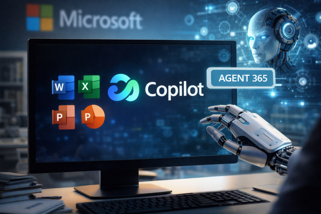 Representative image illustrating Microsoft Corporation’s launch of Wave 3 of Microsoft 365 Copilot, highlighting agentic AI capabilities, the new Agent 365 management platform, and the $99-per-user Microsoft 365 E7 Frontier Suite designed to expand enterprise AI productivity workflows.