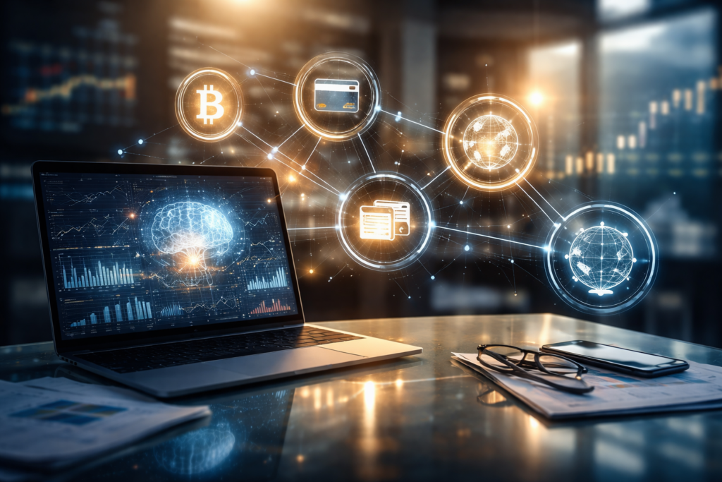Representative image of artificial intelligence, crypto, payments, and embedded finance infrastructure, reflecting Cross River’s $50 million expansion push across global fintech markets.