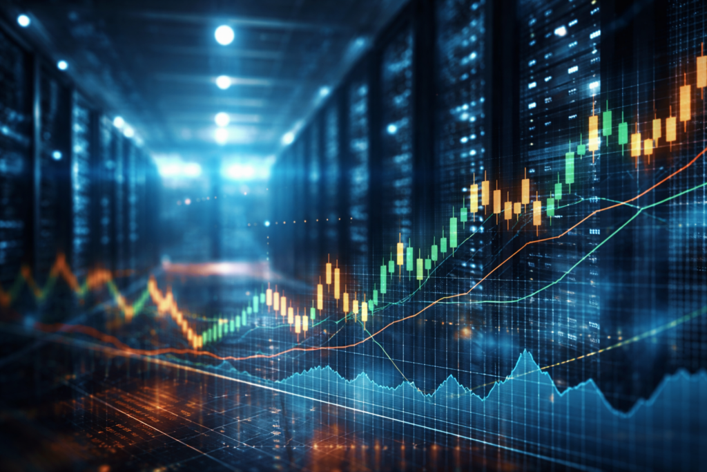 Representative image of AI cloud infrastructure and financial market analytics, illustrating the strategic backdrop to Jane Street’s $6 billion CoreWeave agreement and rising demand for high-performance compute in quantitative trading.