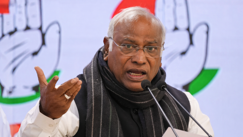 Representative image of Congress president Mallikarjun Kharge as he raises concerns over the Modi government’s proposed delimitation exercise, women’s reservation law linkage, and the April 16, 2026 special Parliament session.