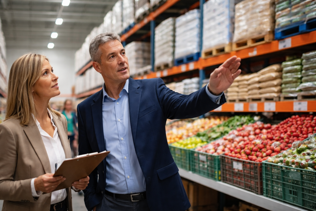 Representative image of a warehouse-style grocery store as Empire Company Limited acquires Mayrand Food Group to strengthen its Québec retail expansion and value-focused food market strategy.