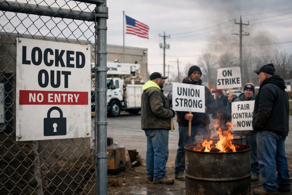 Representative image of a utility labor dispute as Northern Indiana Public Service Company locks out 1,600 United Steelworkers workers amid collapsed contract talks, raising fresh questions about NiSource’s labor strategy and operational stability in Indiana.