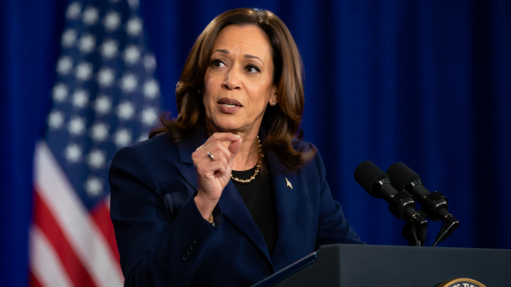 Representative image of Kamala Harris speaking at a public event as the former United States Vice President says she is thinking about another presidential run, reviving 2028 election speculation.