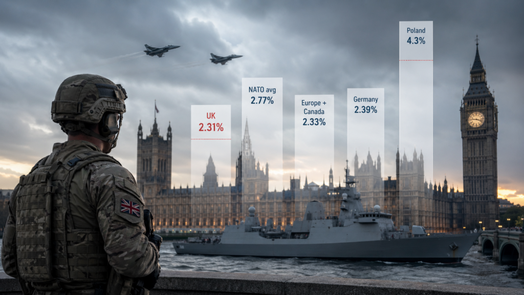 Representative image: The United Kingdom’s revised 2.31% defence spending figure has sharpened investor scrutiny on how London’s NATO commitments compare with faster-rising military budgets in Germany, Poland, the Nordics and Eastern Europe.