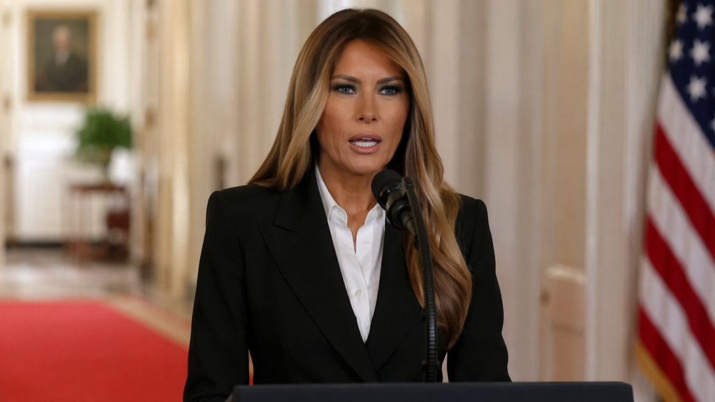 Representative image of a White House press statement scene, reflecting the closely watched moment after Melania Trump publicly denied Jeffrey Epstein links and called for a congressional hearing for survivors.