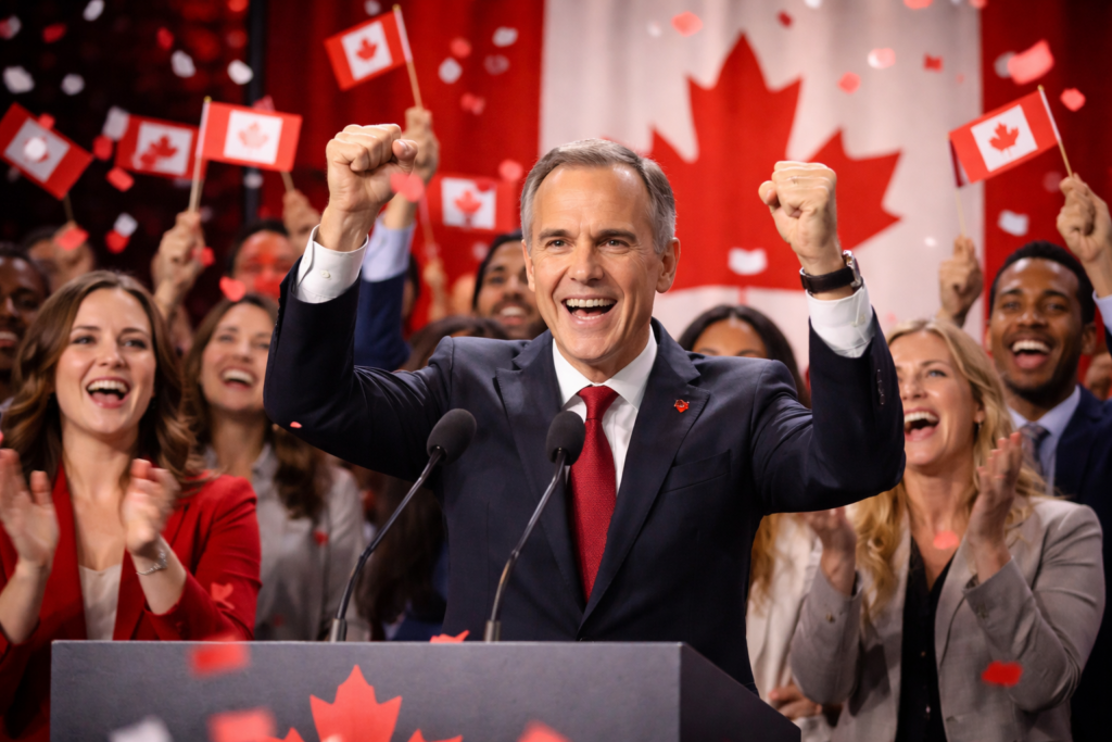 Representative image of Canada election night celebrations after Prime Minister Mark Carney’s Liberal Party secured a majority government, a result that could reshape the country’s political and legislative outlook.