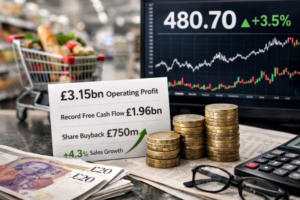 Representative image of Tesco PLC’s supermarket and financial performance theme after the retailer reported £3.15bn adjusted operating profit, record free cash flow, and a new £750m share buyback.
