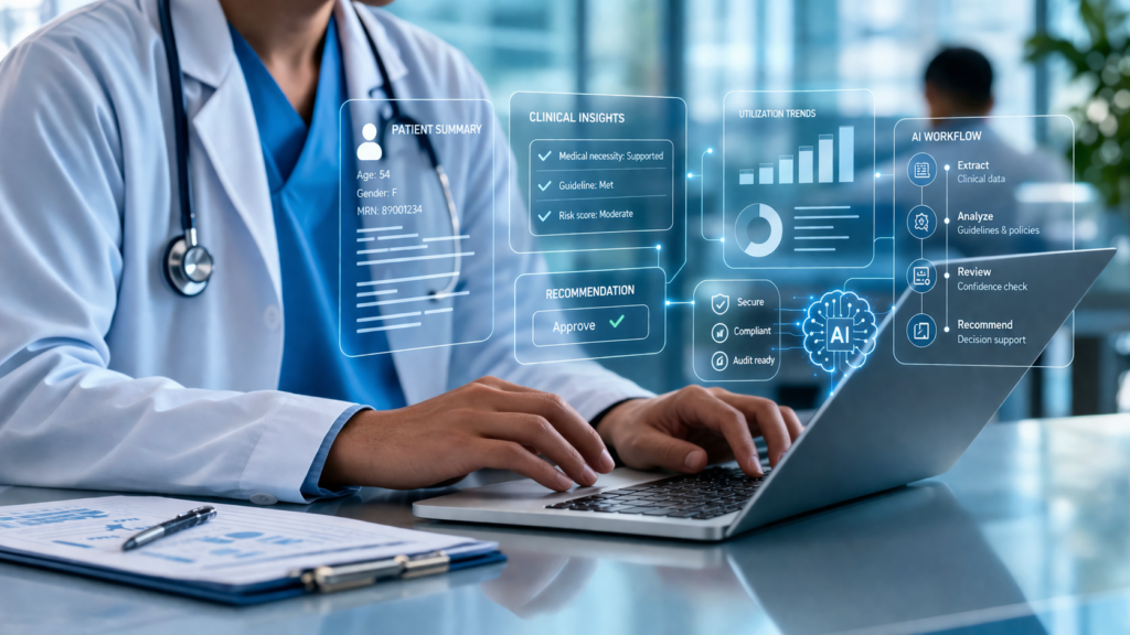 Representative image of healthcare professionals using artificial intelligence and clinical data automation tools, illustrating how the Korcomptenz and Hindsait partnership aims to transform healthcare operations with responsible AI.