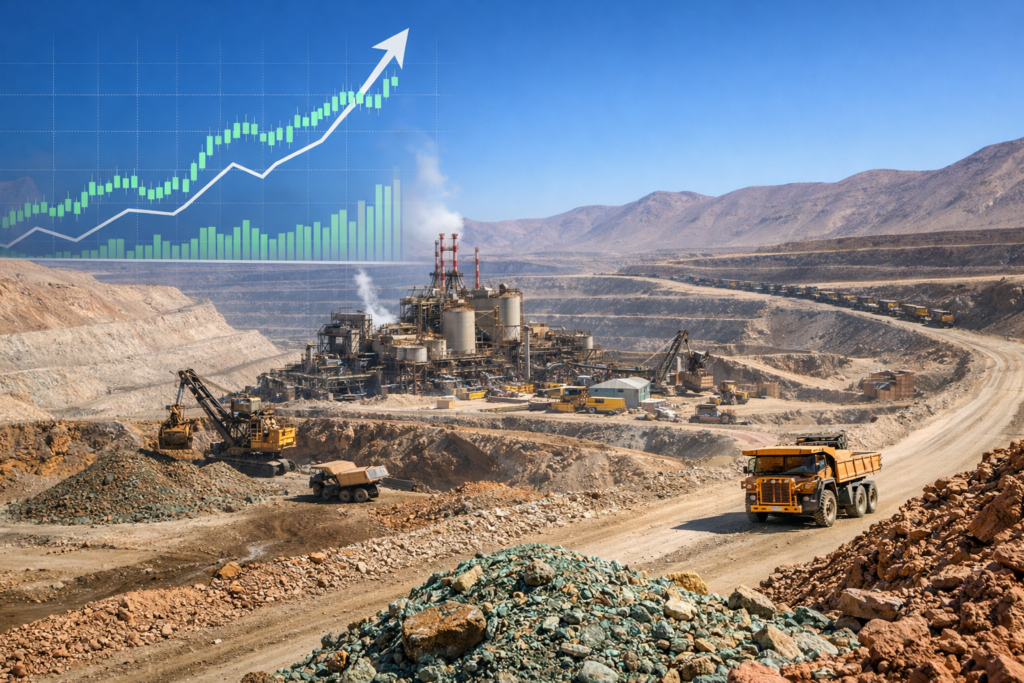 Representative image of a large-scale copper mining operation in Chile, reflecting investor focus on Antofagasta PLC shares, Q1 2026 production stability, and the Centinela Second Concentrator growth story.
