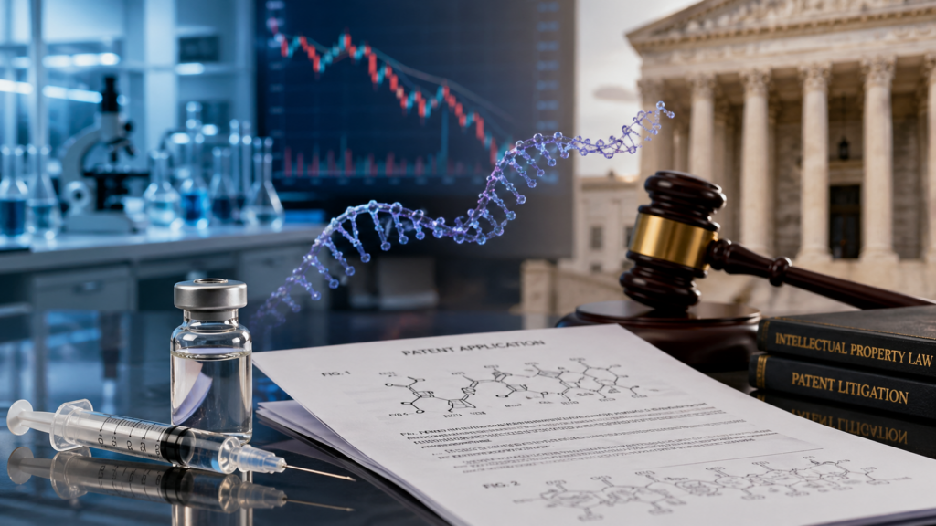 Representative image of mRNA vaccine patent litigation as CureVac’s lawsuit against Moderna over Spikevax technology puts biotech intellectual property, COVID-19 vaccine royalties, and investor sentiment back in focus.