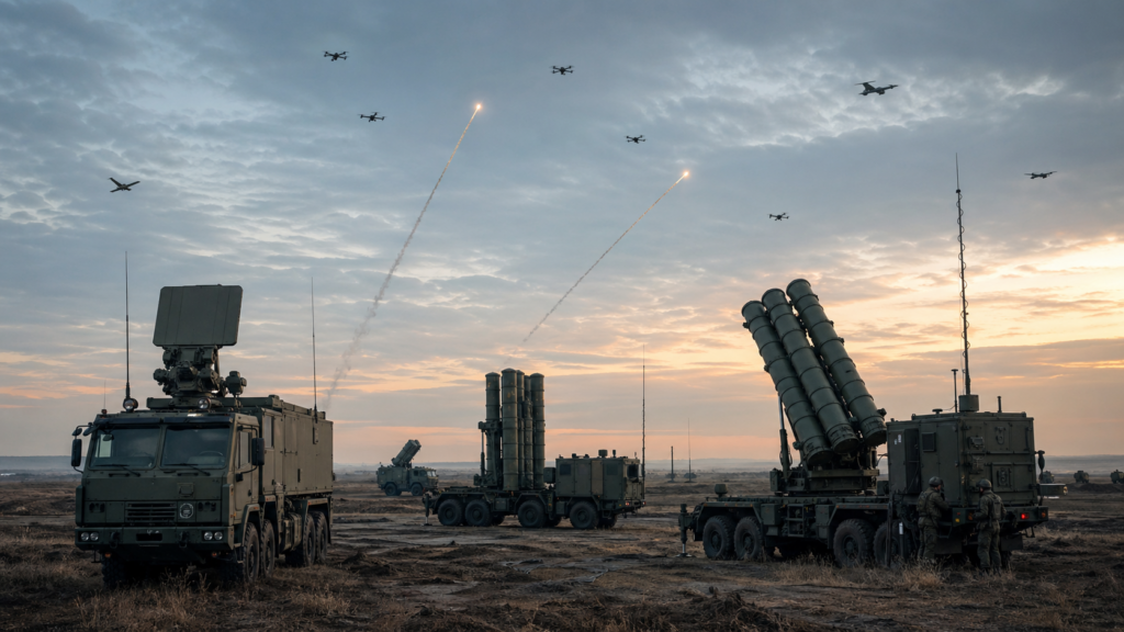 Representative image of mobile air defense systems responding to drone-era threats, highlighting how Leidos Holdings Inc., RTX Corporation and Lockheed Martin Corporation could benefit as militaries expand layered air defense, counter-drone protection and missile defense modernization.