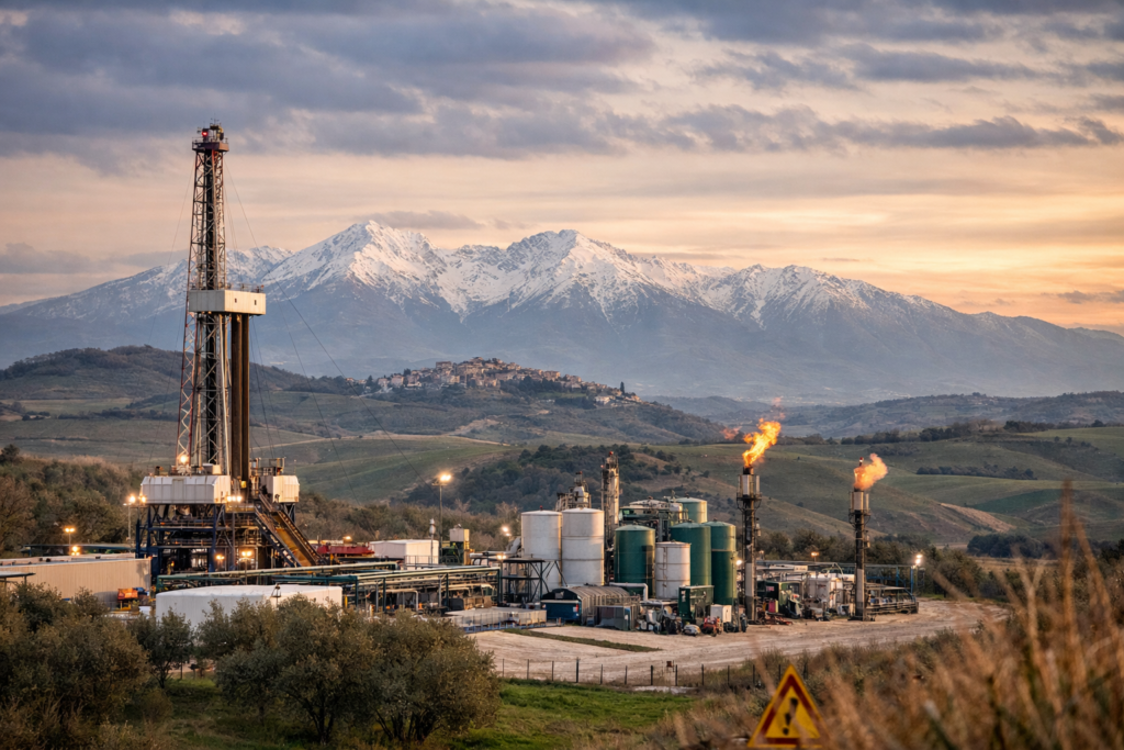 Representative image of an onshore gas development site in Italy, illustrating the Colle Santo gas field story as Beacon Energy (AIM: BCE) relaunches with an Italian gas asset, regulatory momentum, and a potential Final Investment Decision in sight.