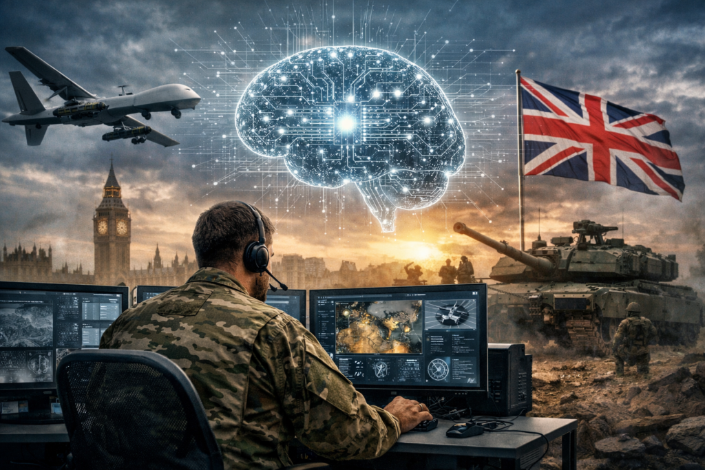 Representative image of sovereign AI defence systems, military data operations, and UK security technology themes, illustrating why investors are watching whether Defence Holdings PLC (LSE: ALRT) can turn Project Ixian into the United Kingdom’s first sovereign-AI defence contract.