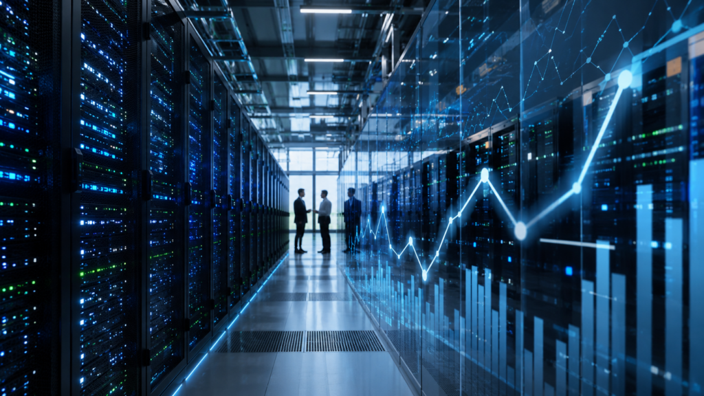 Representative image of AI data center infrastructure and server capacity expansion, reflecting Dell Technologies’ record revenue surge, booming AI-optimized server demand, and investor enthusiasm around the company’s role in the global artificial intelligence hardware build-out.