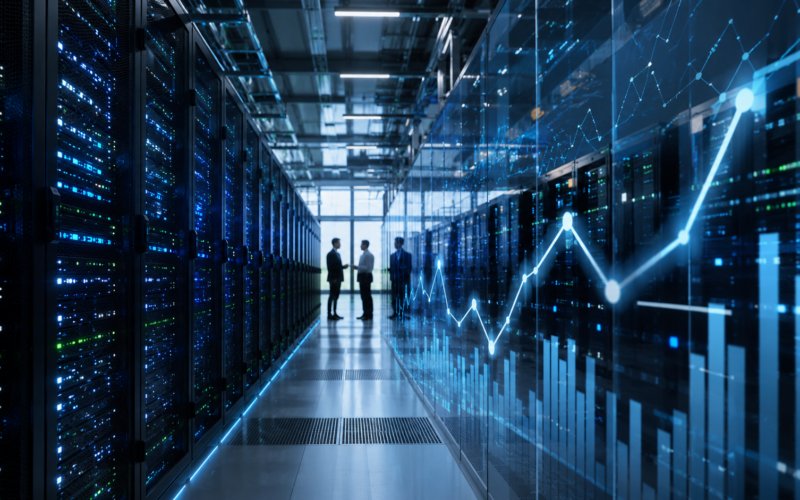 Representative image of AI data center infrastructure and server capacity expansion, reflecting Dell Technologies’ record revenue surge, booming AI-optimized server demand, and investor enthusiasm around the company’s role in the global artificial intelligence hardware build-out.