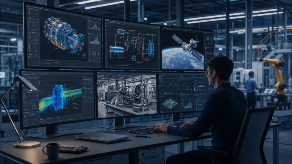 Representative image: An AI-powered industrial digital twin interface visualises complex machinery, cooling systems, and simulation data, reflecting how JuliaHub’s Dyad 3.0 could accelerate agentic AI adoption in physical engineering after its $65 million Series B raise.