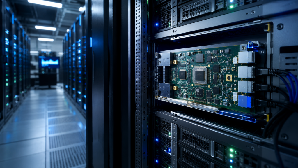Representative image of advanced datacenter server hardware and programmable control systems, highlighting how the ASPEED Technology and Lattice Semiconductor partnership could reshape AI infrastructure management and next-generation server architecture.