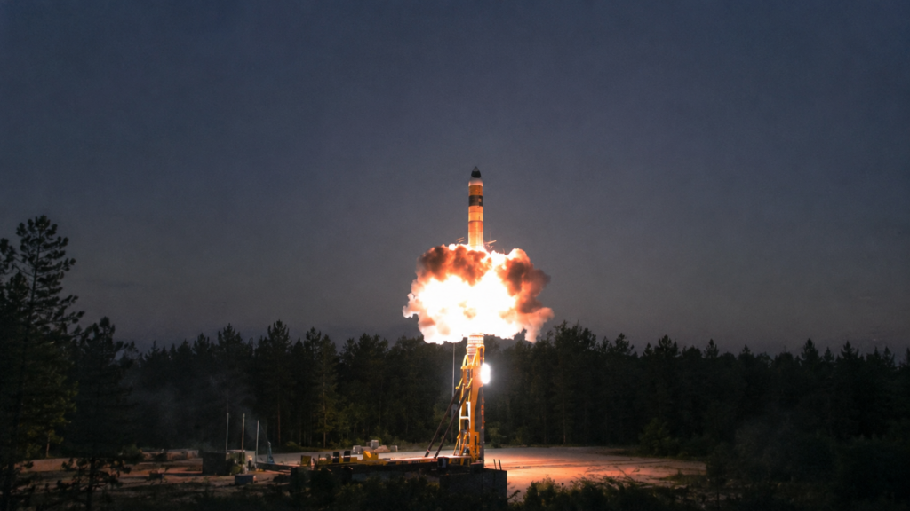 Representative image: A missile launch at dusk highlights India’s advancing strategic weapons capability, as the latest Agni MIRV test draws attention to the country’s long-range deterrence ambitions and evolving defence technology roadmap.