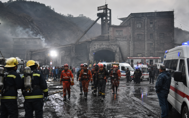 Representative image: Rescue workers respond outside a coal mine complex after the Liushenyu mine disaster in Shanxi, as China’s deadliest mining accident since 2009 renews scrutiny of coal safety, gas explosion risks and industrial regulation.