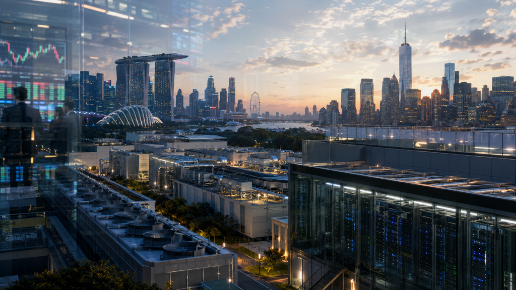 Representative image: DayOne’s reported $5 billion Singapore-New York dual listing plan highlights how AI data centre demand, global IPO liquidity and Singapore’s capital-market ambitions are converging in one high-stakes infrastructure story.