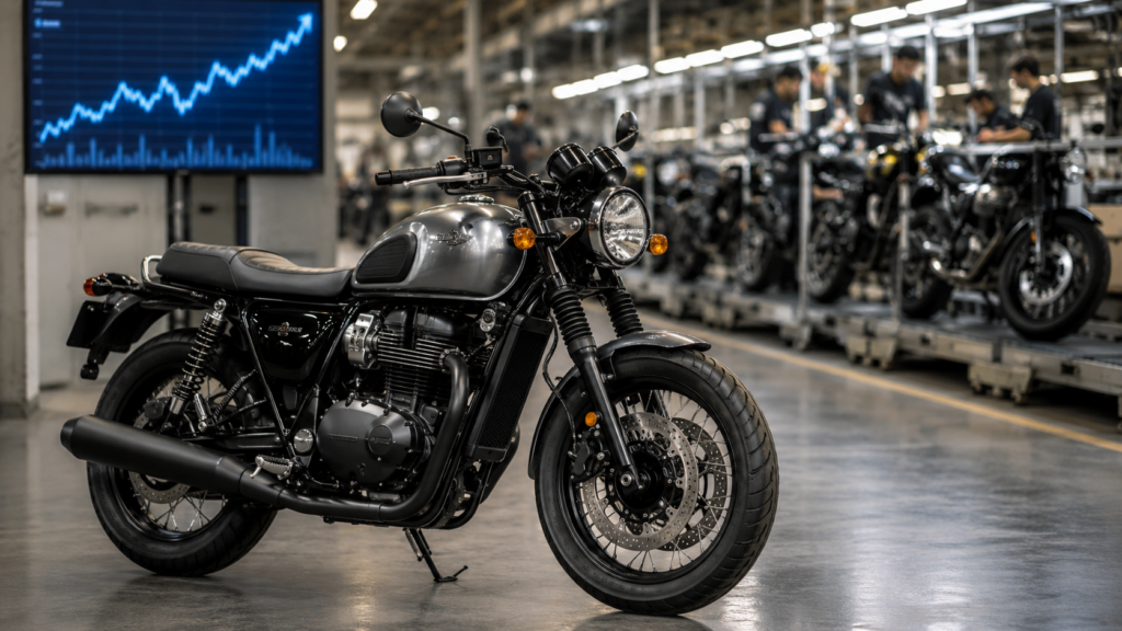 Representative image: Eicher Motors’ premium motorcycle momentum is reflected through a factory-floor visual, as Royal Enfield demand, Q4 FY2026 profit growth and #EICHERMOT stock gains keep investors focused on India’s premium two-wheeler market.