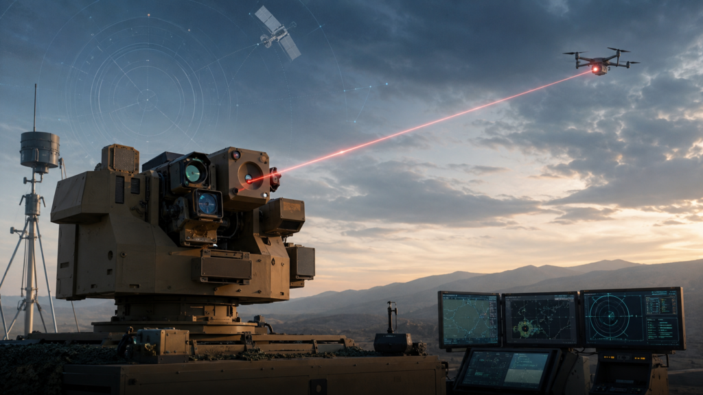 Representative image: Advanced counter-drone defence systems, remote weapon platforms and directed-energy capabilities are drawing investor attention as Electro Optic Systems (ASX: EOS) gains momentum on rising defence technology demand, a growing A$518 million backlog and the potential conversion of its Goldrone Korean laser weapon contract.