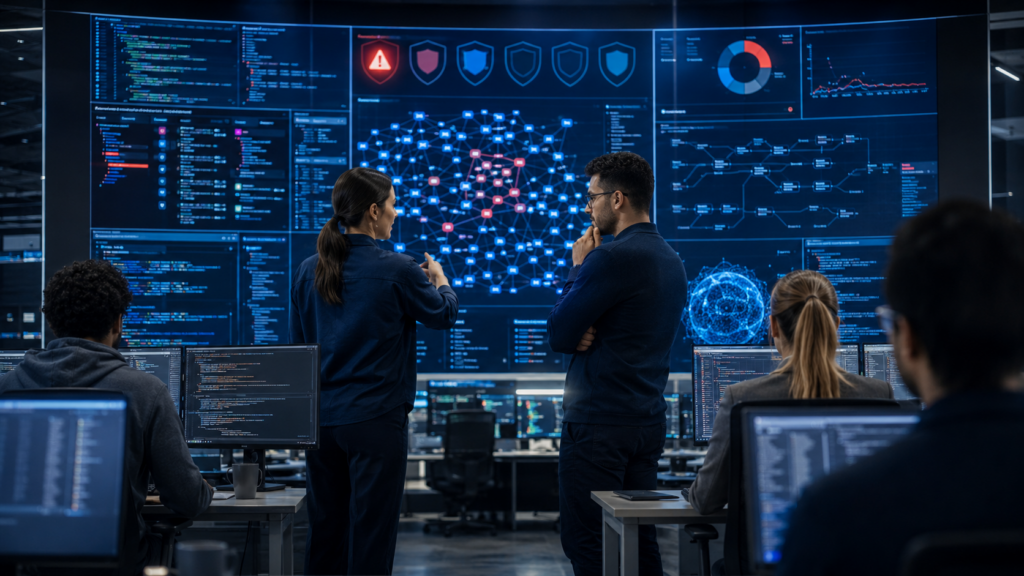 Representative image of an enterprise cybersecurity operations centre monitoring artificial intelligence driven open source software vulnerability detection, as IBM and Red Hat launch Project Lightwell to secure critical enterprise code.