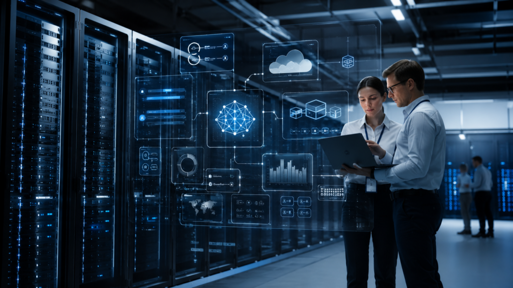 Representative image of an enterprise data centre and cloud operations environment, illustrating IBM’s Red Hat AI Inference and OpenShift Virtualization push as companies move from AI pilots to production-scale hybrid cloud infrastructure.
