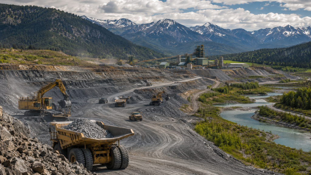Representative image: A large-scale mining site in a mountainous landscape illustrates Perpetua Resources’ Stibnite Gold Project in Idaho, where a $2.9 billion EXIM loan approval could reshape U.S. antimony supply, critical minerals security, and domestic gold mining investment.