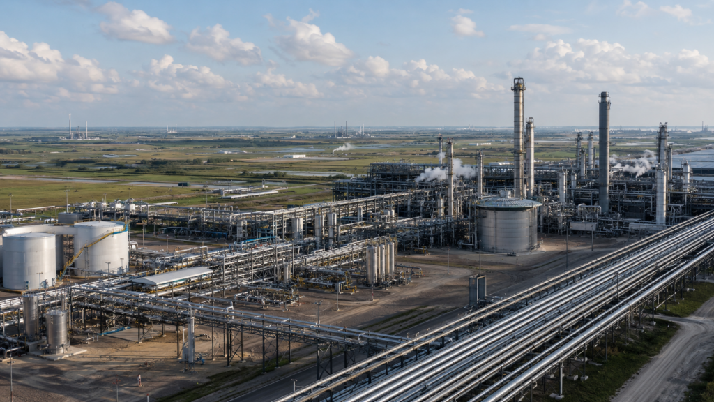 Representative image of a large natural gas liquids processing and pipeline facility, reflecting Pembina Pipeline Corporation’s sanctioned Heartland Extraction Plant in Alberta’s Industrial Heartland and its expanded long-term ethane supply agreement with Dow.