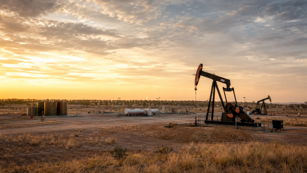 Representative image: Onshore oil field infrastructure in Queensland’s Surat Basin, illustrating Australian Oil Company Limited’s Emu Apple production restart, Riverslea development plans and ASX:AOK exploration push.