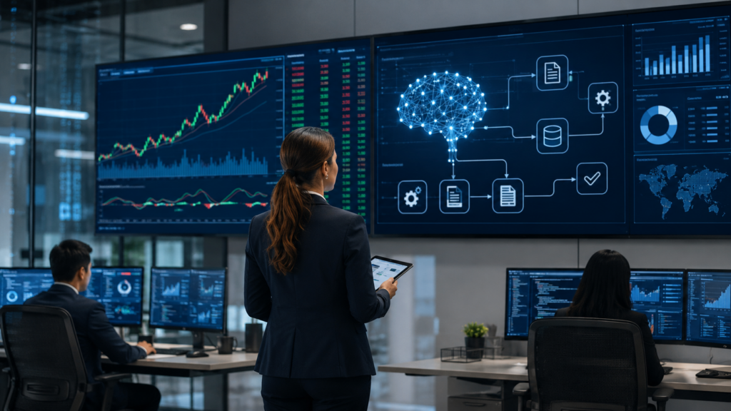 Representative image of enterprise AI dashboards and financial data systems, reflecting Salesforce’s push to expand Agentforce adoption, strengthen Data 360, and reassure $CRM investors after its FY2027 guidance update.