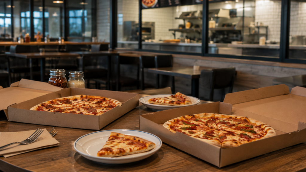 Representative image: Pizza boxes inside a modern restaurant setting reflect Yum Brands’ potential Pizza Hut sale talks, highlighting how private equity interest, fast-food turnaround pressure and restaurant portfolio strategy are reshaping the global pizza chain’s future.