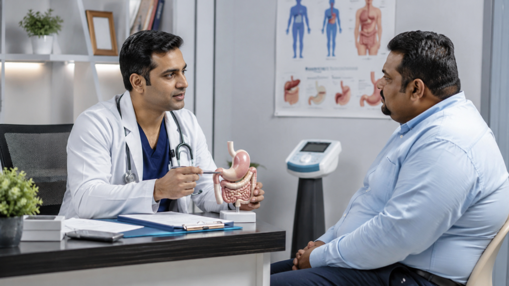Representative image: A doctor explains bariatric surgery and obesity-related health risks during a clinical consultation, as India’s rising obesity burden increases concern over diabetes, heart disease and long-term metabolic complications.