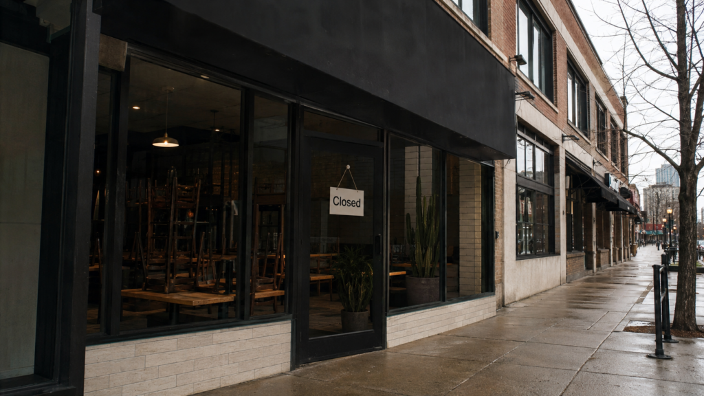Representative image of a closed fast-casual restaurant storefront, reflecting Guzman y Gomez’s exit from the United States as the ASX-listed chain redirects capital toward its stronger Australian operations.
