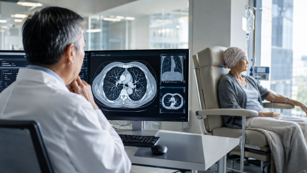 Representative image of a lung cancer treatment setting, highlighting how sacituzumab tirumotecan and pembrolizumab data could reshape first-line PD-L1-positive non-small cell lung cancer care.