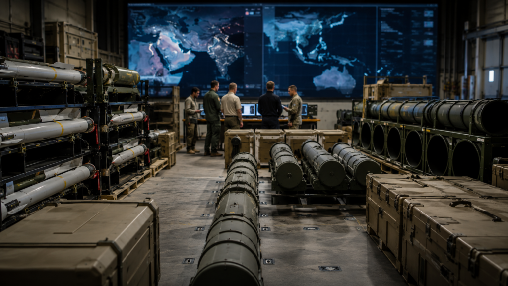 Representative image of a military command center and missile stockpile planning room as United States defence readiness faces new scrutiny after the Iran war depleted key Tomahawk, Patriot and THAAD inventories, raising concerns over Taiwan, Ukraine and Indo-Pacific deterrence.