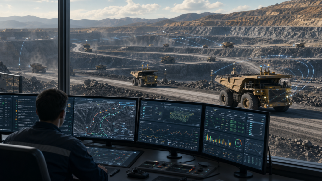 Representative image: Autonomous haul trucks operating inside a digitally connected open-pit mine highlight how mining fleet management software is becoming the control layer behind equipment strategy, productivity, and long-cycle original equipment manufacturer commitments.
