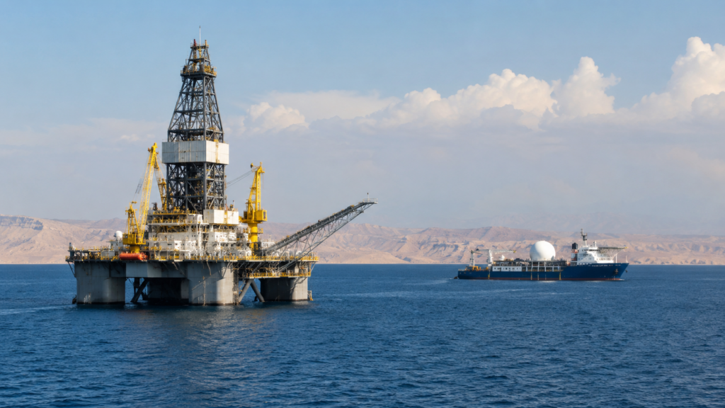 Representative image: An offshore exploration platform in Mediterranean waters reflects TotalEnergies’ renewed push to assess deepwater oil and gas opportunities in Egypt and Syria as regional energy security and frontier gas prospects return to focus.
